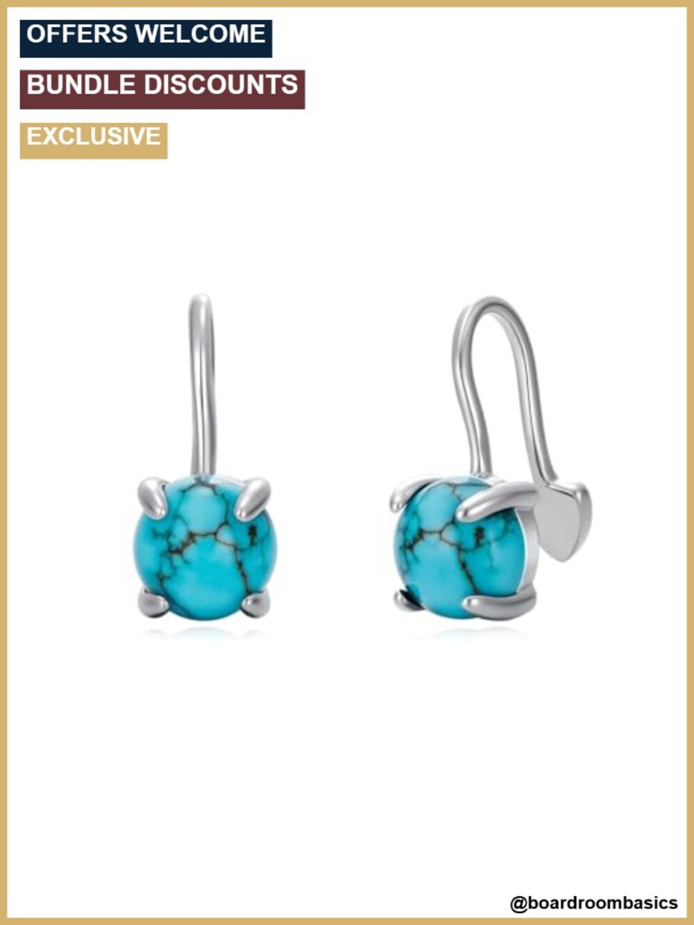 Sterling Silver Turquoise Ear Cuffs Non-Piercing Clip On Earrings
